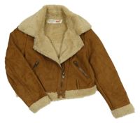 Hnědý semišový zateplený crop křivák s kožešinou CASTRO