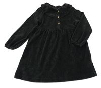 Černé žebrované sametové šaty s límečkem ZARA