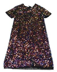 Černo-zlato-měděné tylové flitrové slavnostní šaty PRIMARK