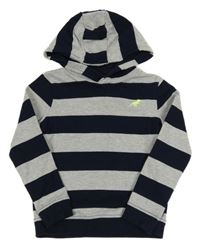 Tmavomodro-sivá pruhovaná melírovaná mikina s dinosaurom a kapucňou M&S