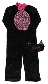 Nové - Kostým - 2Set - Černo-růžová plyšová kombinéza se vzorem a mašlí + škraboška Matalan