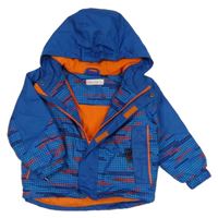 Cobaltovoě modrá vzorovaná šušťáková zimná lyžiarska bunda s kapucňou lupilu