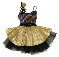 Kostým - Černo-zlato-barevné šaty na tancování s flitrami a mašlou a všitým body