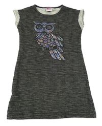 Černé melírované teplákové šaty se sovičkou z flitrů YIGGA