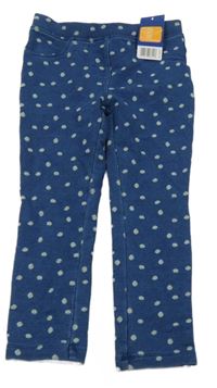 Nové - modré tregíny riflového vzhledu s kopretinami lupilu