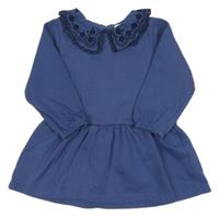 Tmavomodré teplákové šaty s golierikom s madeirou PRIMARK