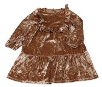 Starorůžovohnědé lesklé zamatové šaty s volánikmi Nutmeg