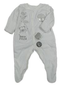 Nové - biely zamatový overal s medvedíkom a obláčikmi  little nutmeg