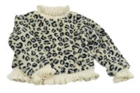 Smetanovo-černo-šedá vzorovaná chlupatá podšitá mikina s volánky ORIGINAL MARINES