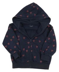 Tmavomodrá propínací teplá mikina se srdíčky a kapucí M&S