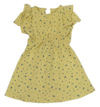 Žlté vzorované šaty s kvietkami a volánikmi St. Bernard