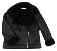 Černý vzorovaný koženkový zateplený křivák s límečkem M&S