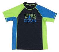 Černo-modro-zelené UV tričko s nápisy a chobotnicí YIGGA