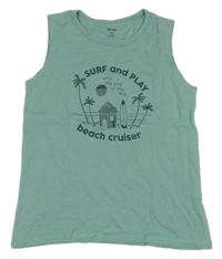 Olivové tielko s palmami a surfom a nápismi KIABI