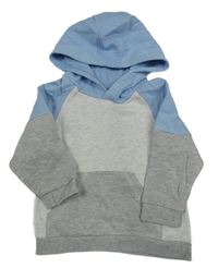 Světlešedo/světlemodro-šedá melírovaná mikina s kapsou a kapucí Matalan