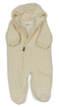 Smotanová plyšová podšitá kombinéza s kapucňou s uškami F&F