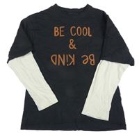 Černo-smetanové triko s nápisy C&A