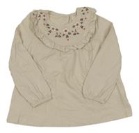 Světlebéžové triko s květy a volánkem C&A