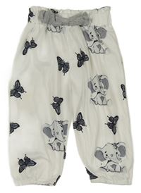 Biele paper bag teplákové nohavice so sloníky a motýlikmi a mašlou