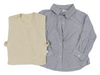 2Set - Námořnicky modro-bílá pruhovaná halenka ZARA + smetanová žebrovaná svetrová vesta