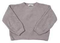 Šedobbéžovo-strieborný melírovaný rebrovaný oversize crop sveter H&M
