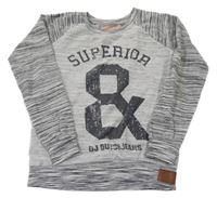 Sivo-bielo-čierna melírovaná mikina s číslom DJ DUTCH JEANS
