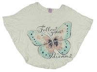 Krémové pončo tričko s motýlom a nápismi Dopodopo