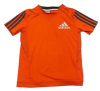 Oranžové športové funkčné tričko s pruhmi a logom Adidas