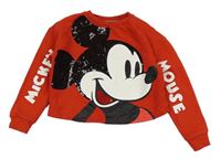 Červená crop mikina s Mickeym s flitrami Primark