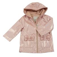 Růžová třpytivá nepromokavá lehce zateplená bunda s mašlemi a kapucí River Island