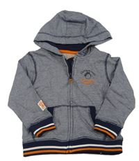 Tmavomodrá pruhovaná prepínaci mikina s opicou a kapucňou Mothercare