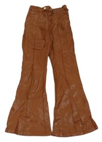 Hnedé koženkové flare nohavice