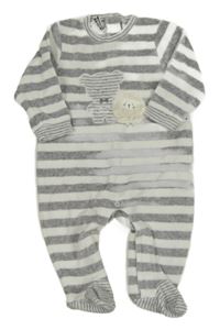 Sivo-biely pruhovaný zamatový overal s medvěďom iDo