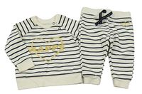 2set - Smetanovo-černá pruhovaná mikina se srdcem s nápisem + tepláky Primark