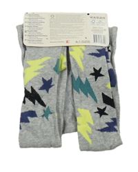 Nové - Šedé melírované punčocháče s hvězdami a blesky Kuniboo