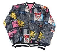 Černá vzorovaná šusťáková zateplená bunda s dívkami