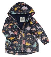 Tmavomodrá nepromokavá lehce zateplená bunda s dinosaury a kapucí F&F