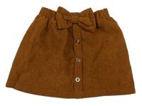 Hnedá rebrovaná sukňa s gombíkmi a mašlou Shein