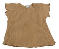 Hnědé žebrované pletené tričko Zara