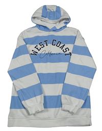 Bílo-modrá pruhovaná mikina s nápisem a kapucí Primark