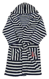 Tmavomodro-biely pruhovaný chlpatý župan s kapucňou PlayShoes