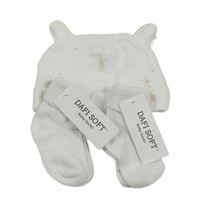 3set - Bílá bavlněná čepice s králíky + 2x bílé ponožky