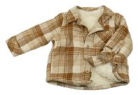 Hnědo-béžová kostkovaná zateplená košilová bunda Tu