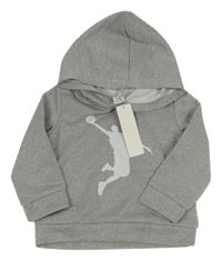 Nové - Sivá melírovaná mikina s basketbalistou a kapucňou Shein