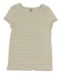 Smetanovo-neonovo-zelené pruhované žebrované tričko Tu