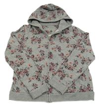 Sivá melírovaná kvetovaná prepínaci mikina s kapucňou