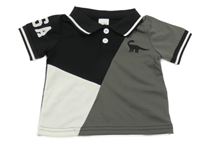 Čierno-tmavošedo-biele polo tričko s dinosaurom