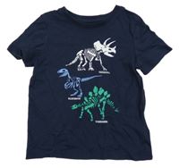 Tmavomodré tričko s kostrami dinosaurů C&A