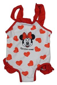Bílo-černé jednodílné plavky s Minnie a srdíčky Disney