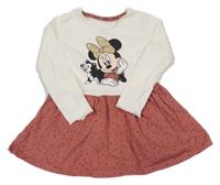 Smetanovo-skořicové bavlněné šaty s Minnie a puntíky C&A
